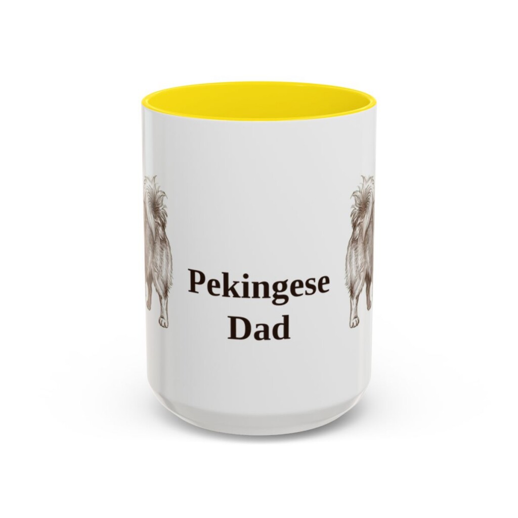 15oz Pekingese Dog Dad Mug, Yellow, front view