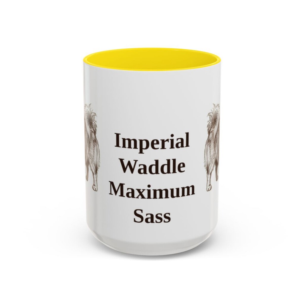 15oz Funny Pekingese Mug, Yellow, front view