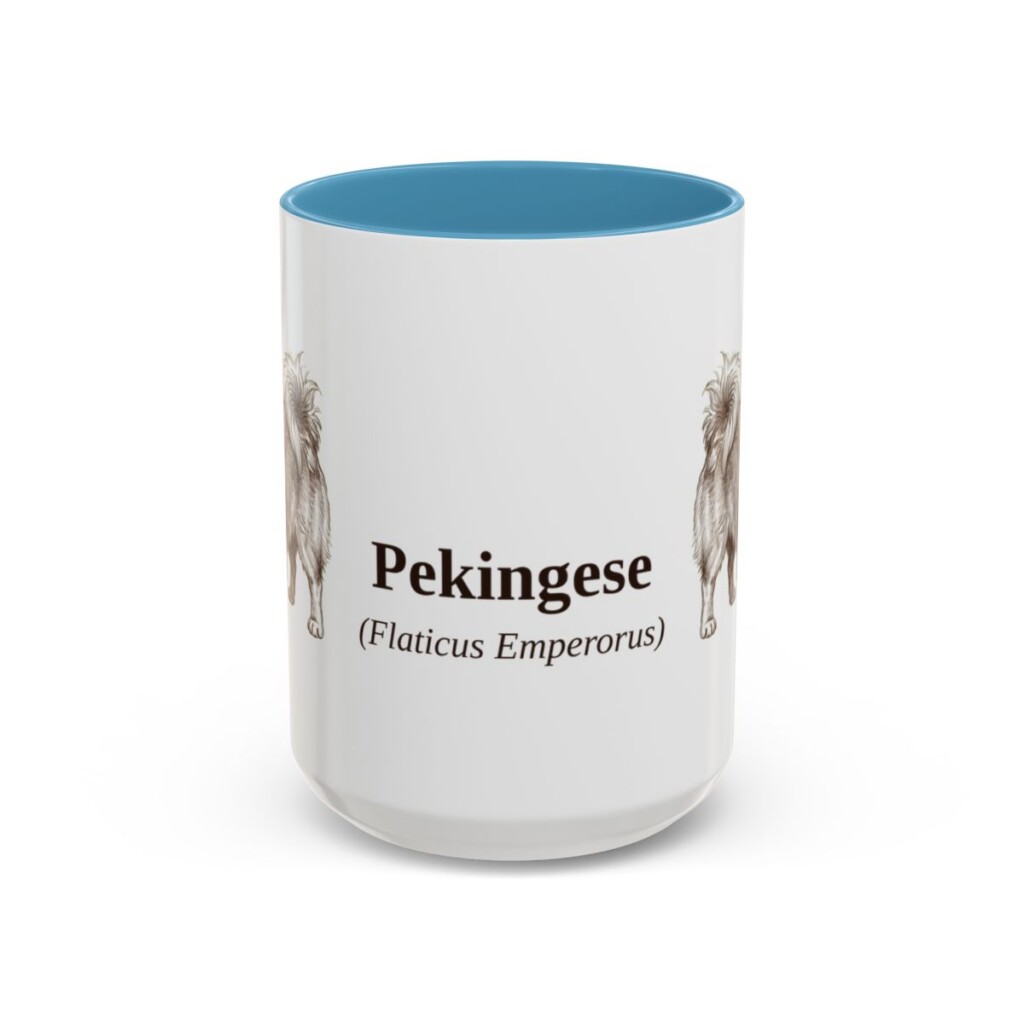 15oz Pekingese Latin Mug, Light Blue, front view