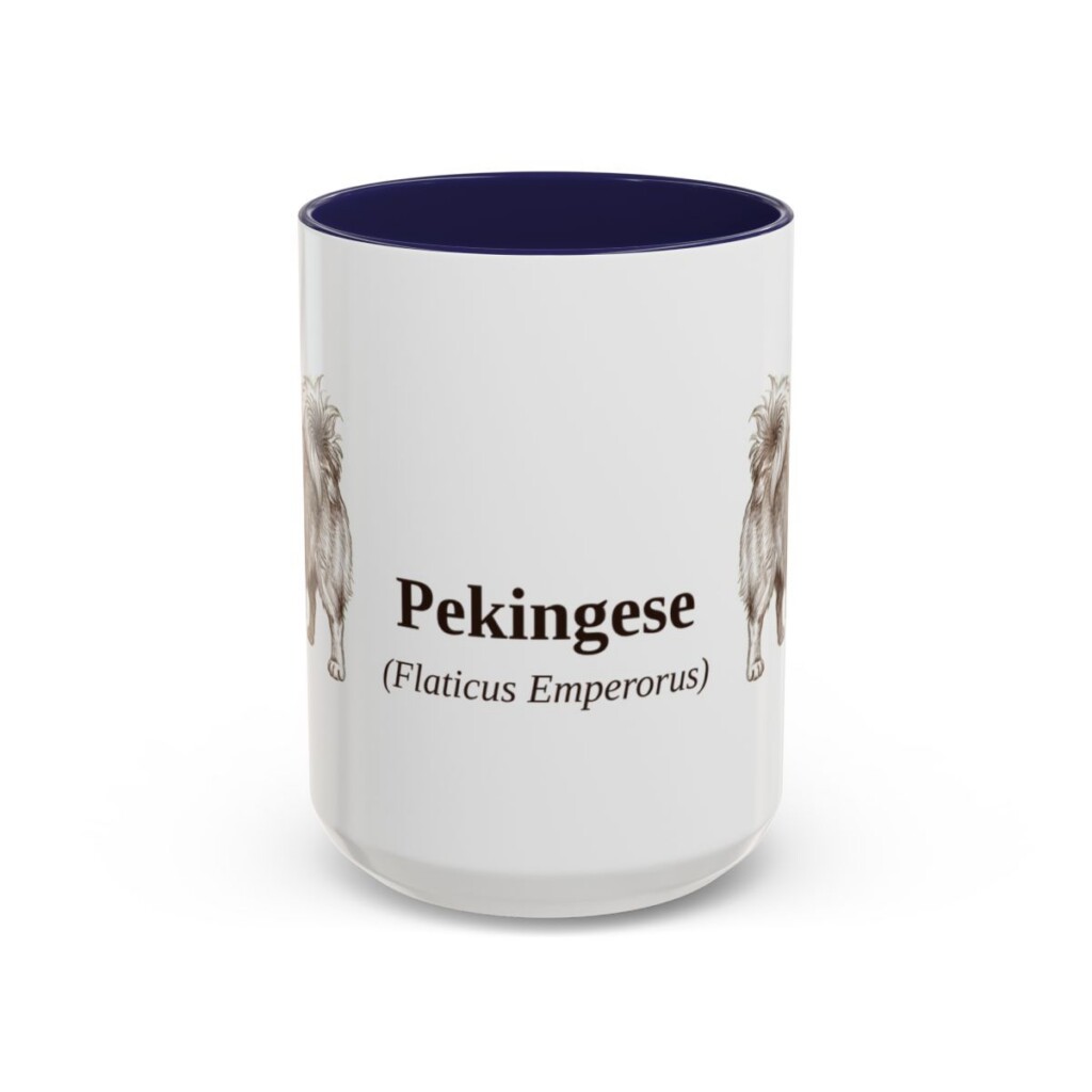 15oz Pekingese Latin Mug, Navy, front view