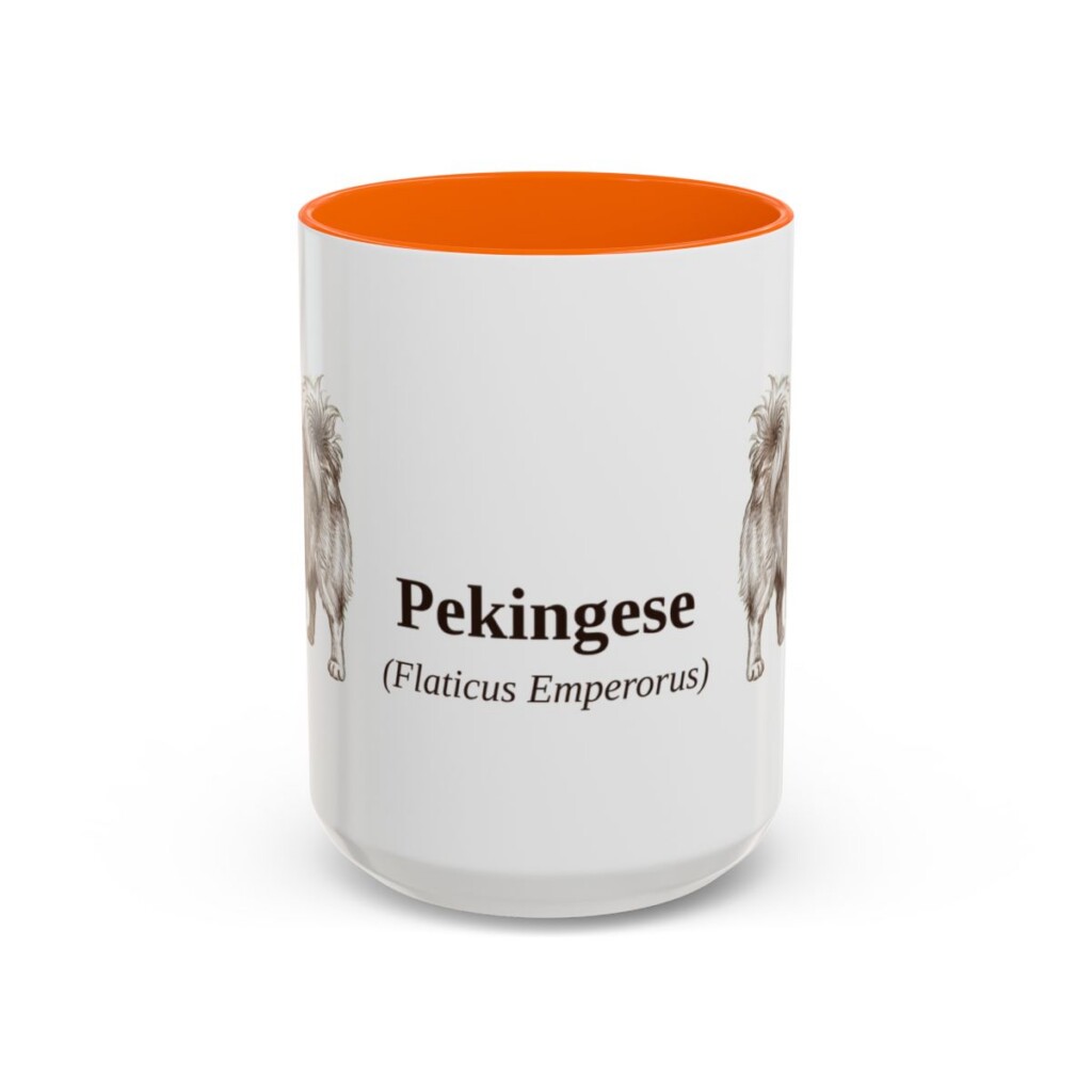 15oz Pekingese Latin Mug, Orange, front view
