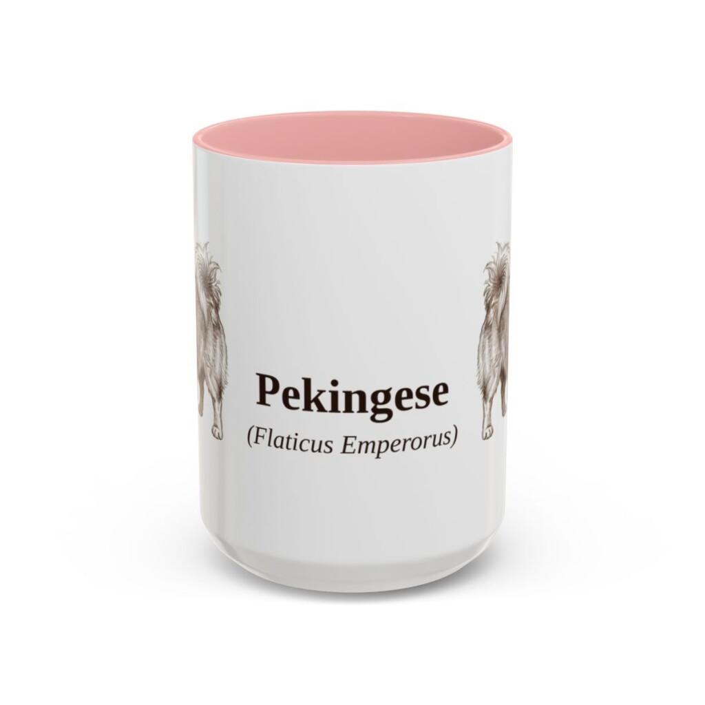 15oz Pekingese Latin Mug, Pink, front view