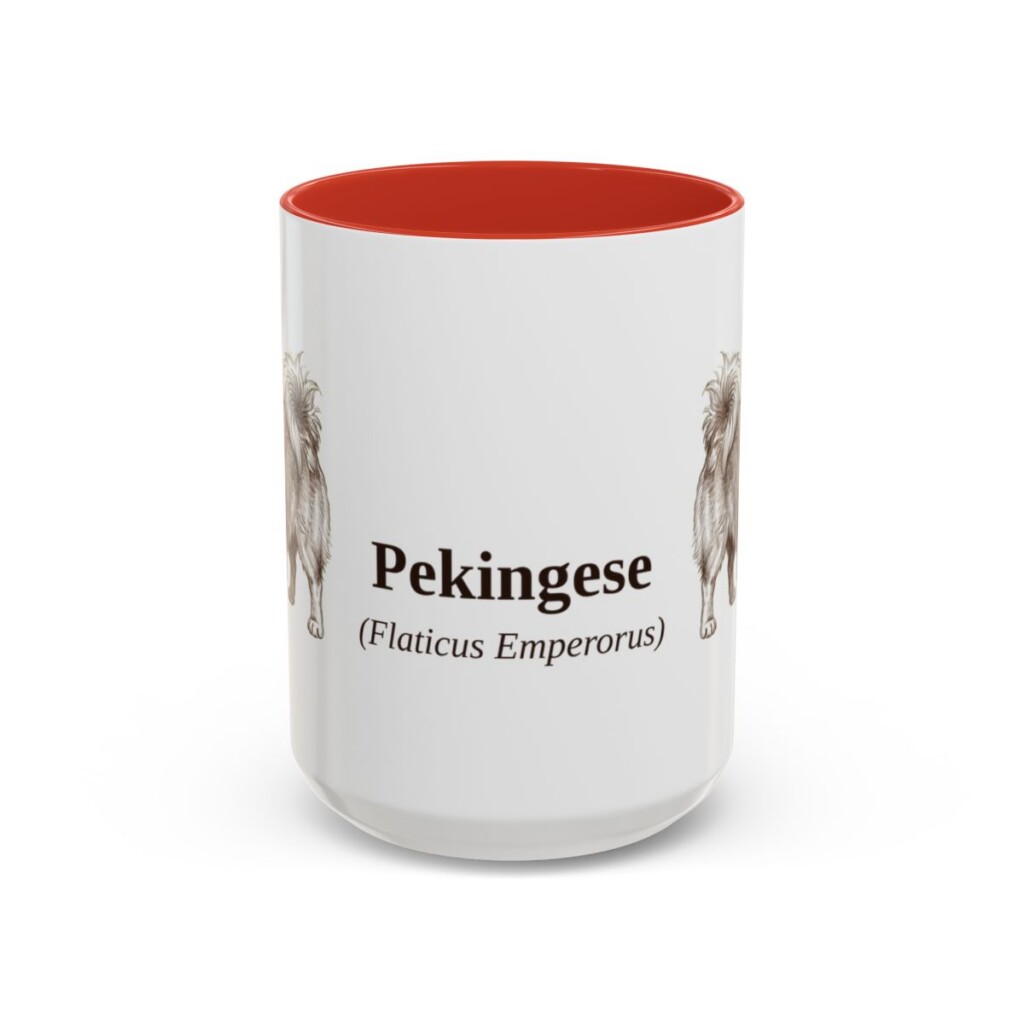 15oz Pekingese Latin Mug, Red, front view