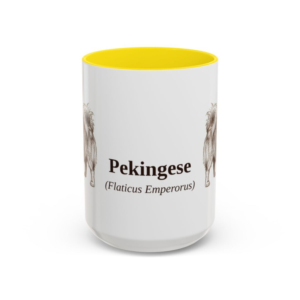 15oz Pekingese Latin Mug, Yellow, front view