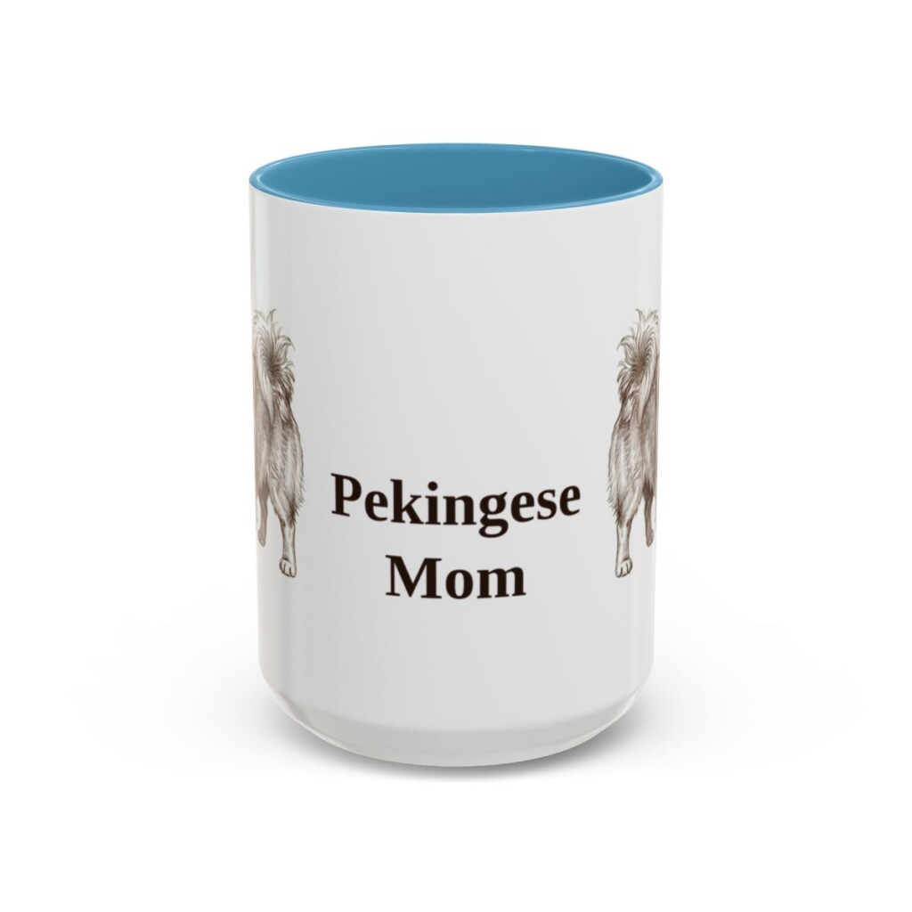15oz Pekingese Dog Mom Mug, Light Blue, front view