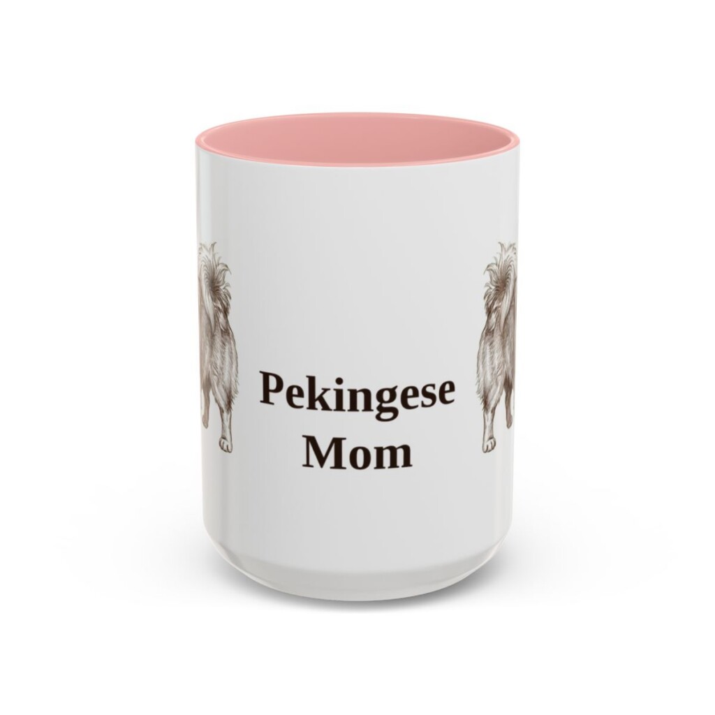 15oz Pekingese Dog Mom Mug, Pink, front view