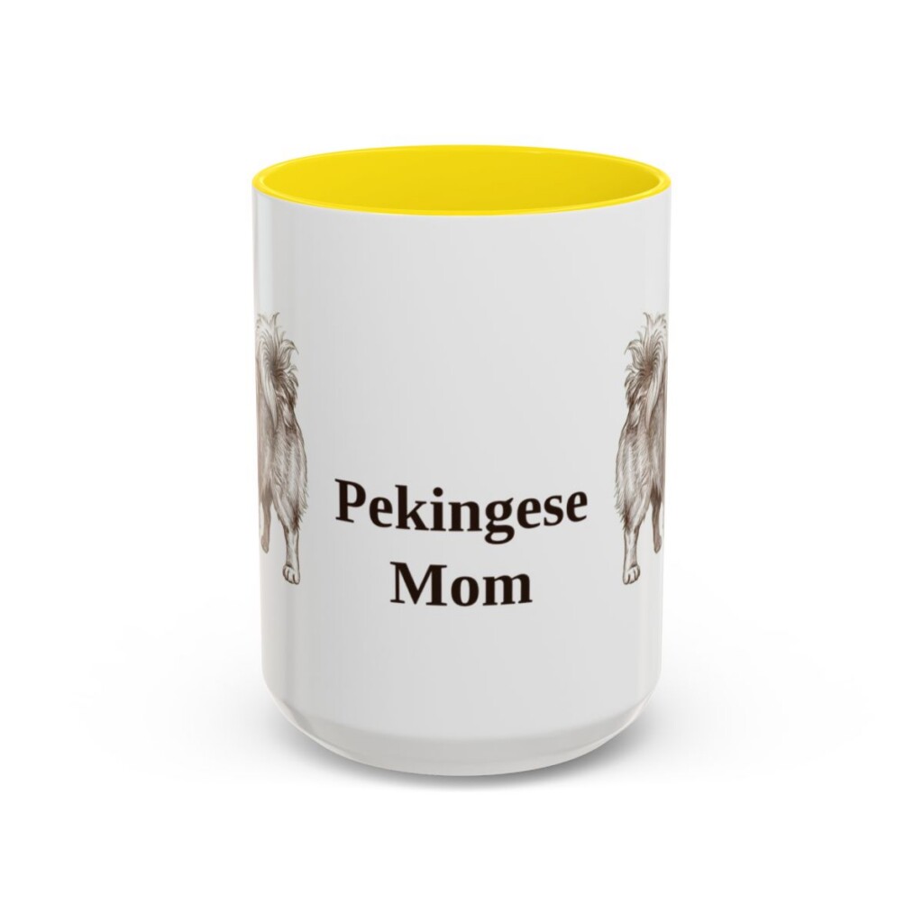 15oz Pekingese Dog Mom Mug, Yellow, front view