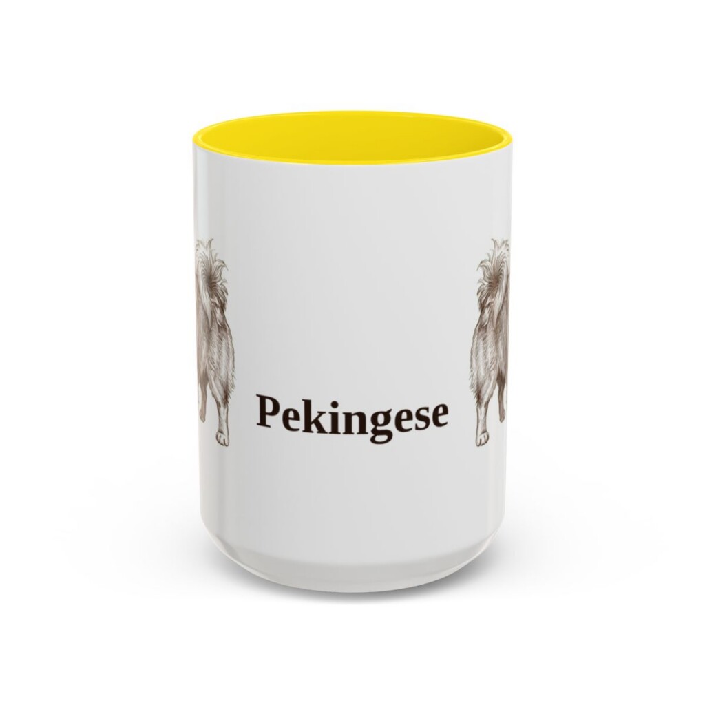 15oz Pekingese Mug, Yellow, front view