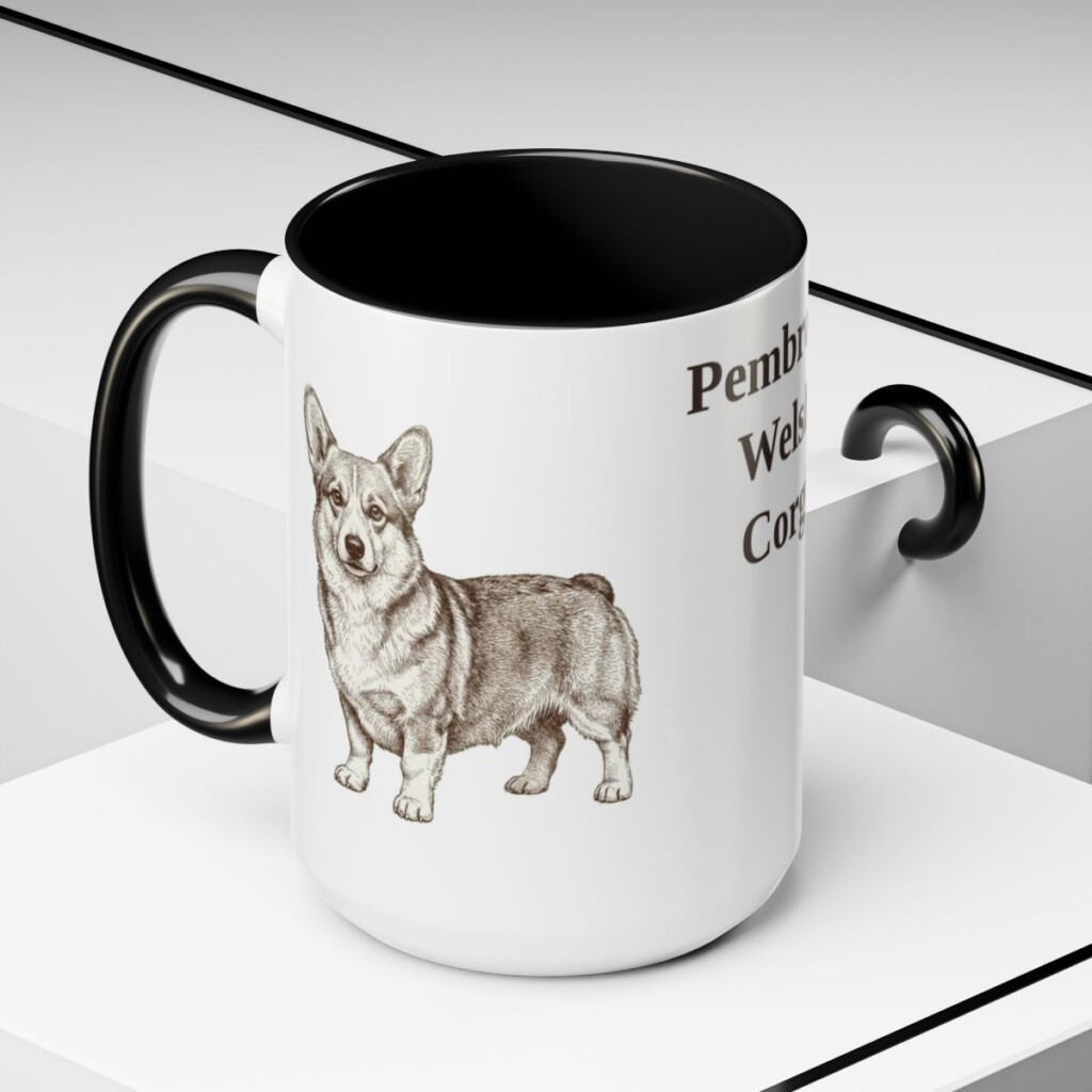 15oz Pembroke Welsh Corgi Mug, Black, lifestyle photo