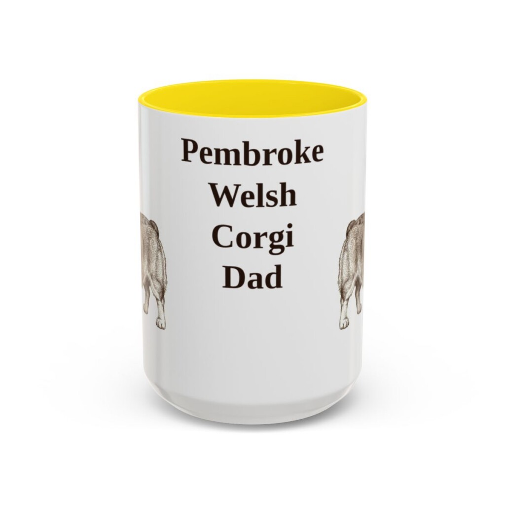 15oz-pembroke-welsh-corgi-mug-dad-yellow 15oz Pembroke Welsh Corgi Dog Dad Mug, Yellow, front view