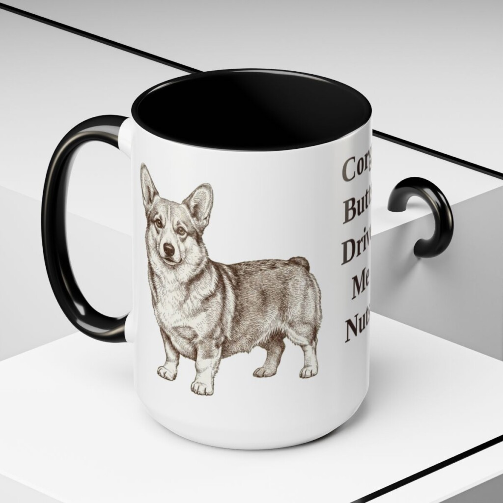 15oz-pembroke-welsh-corgi-mug-humor-black-context-2 15oz Funny Pembroke Welsh Corgi Mug, Black, lifestyle photo