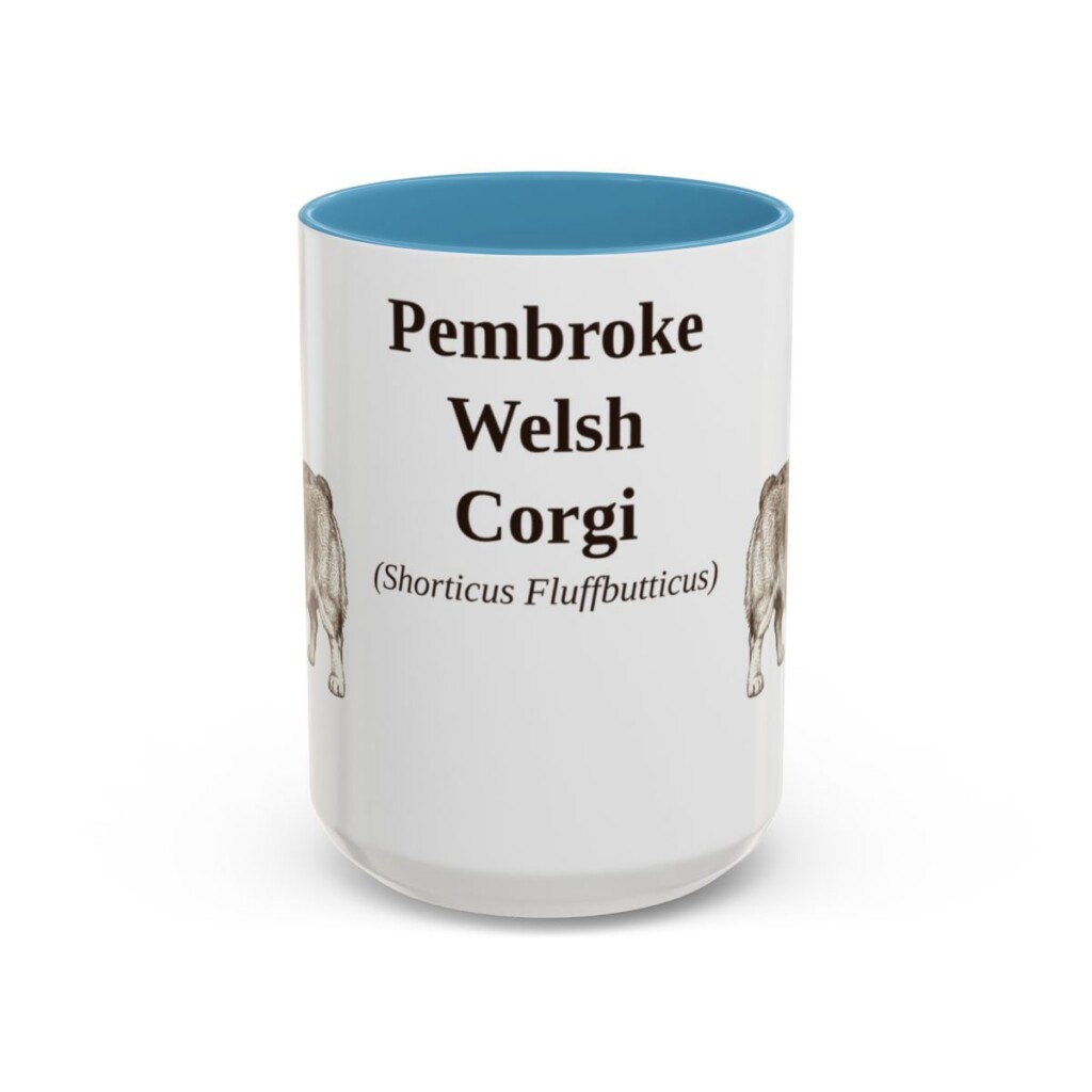 15oz-pembroke-welsh-corgi-mug-latin-light-blue 15oz Pembroke Welsh Corgi Latin Mug, Light Blue, front view