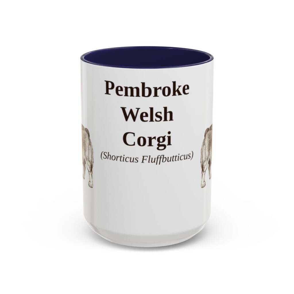 15oz-pembroke-welsh-corgi-mug-latin-navy 15oz Pembroke Welsh Corgi Latin Mug, Navy, front view