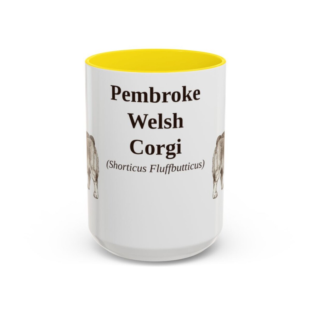 15oz-pembroke-welsh-corgi-mug-latin-yellow 15oz Pembroke Welsh Corgi Latin Mug, Yellow, front view