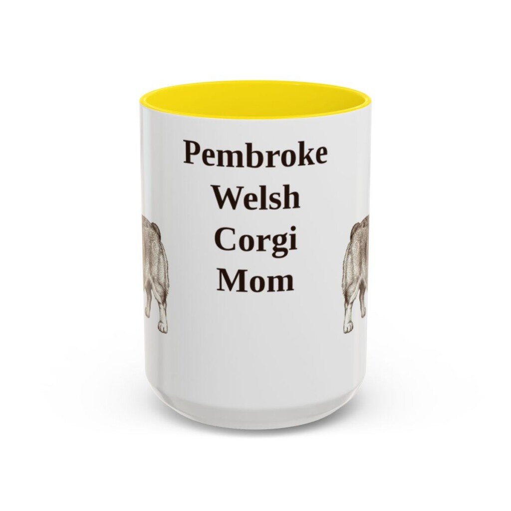 15oz Pembroke Welsh Corgi Dog Mom Mug, Yellow, front view