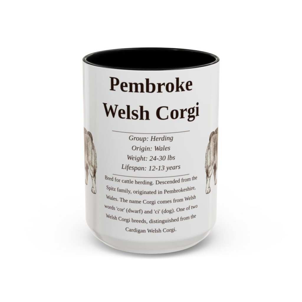 15oz Pembroke Welsh Corgi Mug, Black, front view