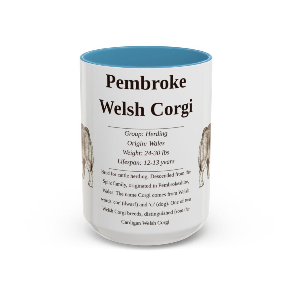 15oz Pembroke Welsh Corgi Mug, Light Blue, front view