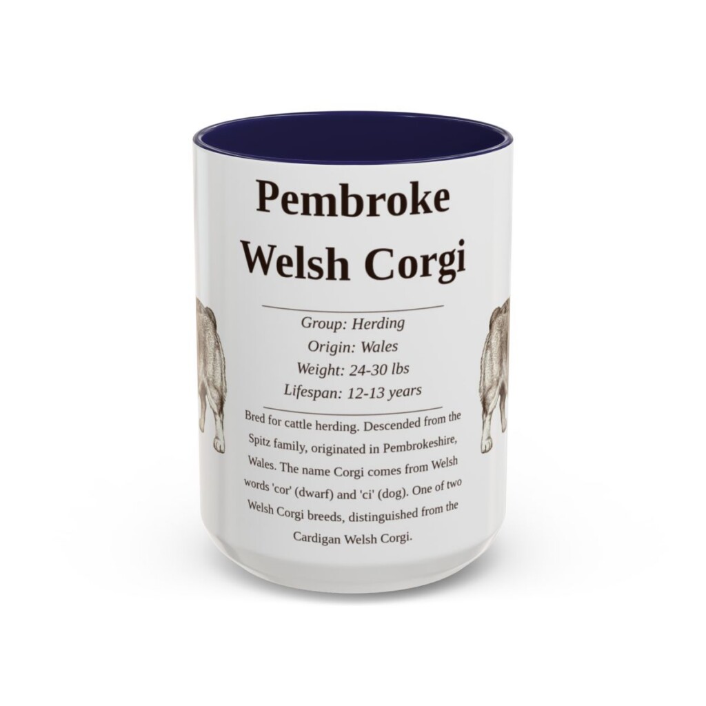 15oz Pembroke Welsh Corgi Mug, Navy, front view