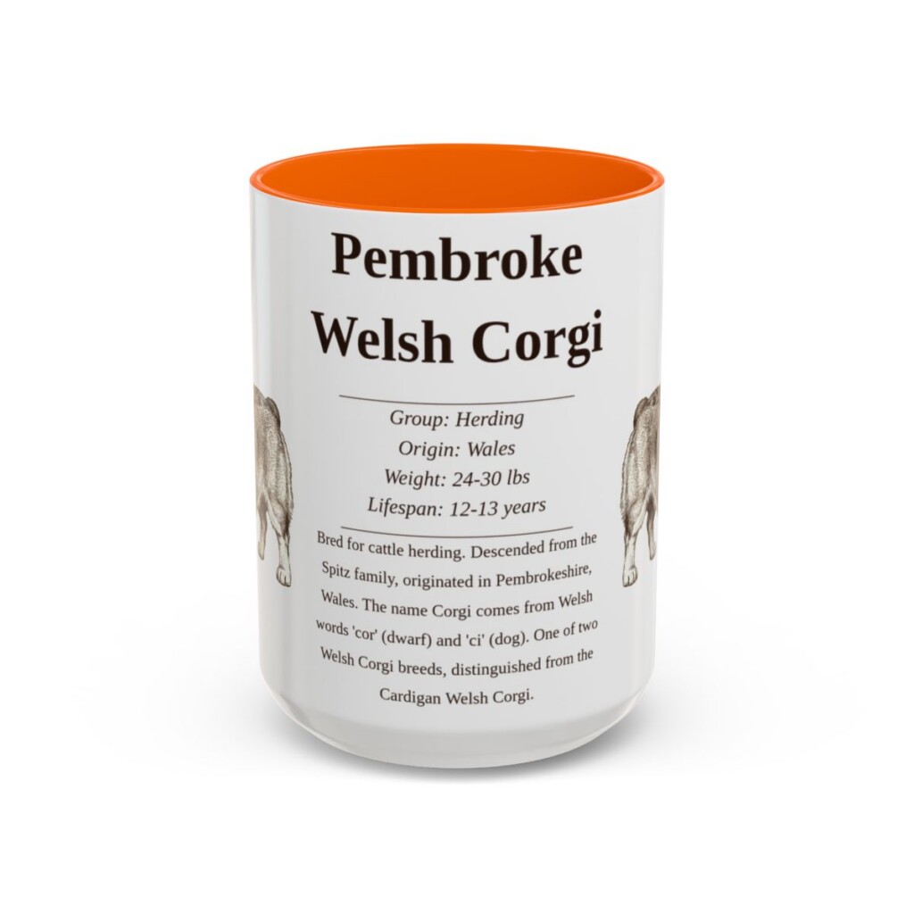 15oz Pembroke Welsh Corgi Mug, Orange, front view