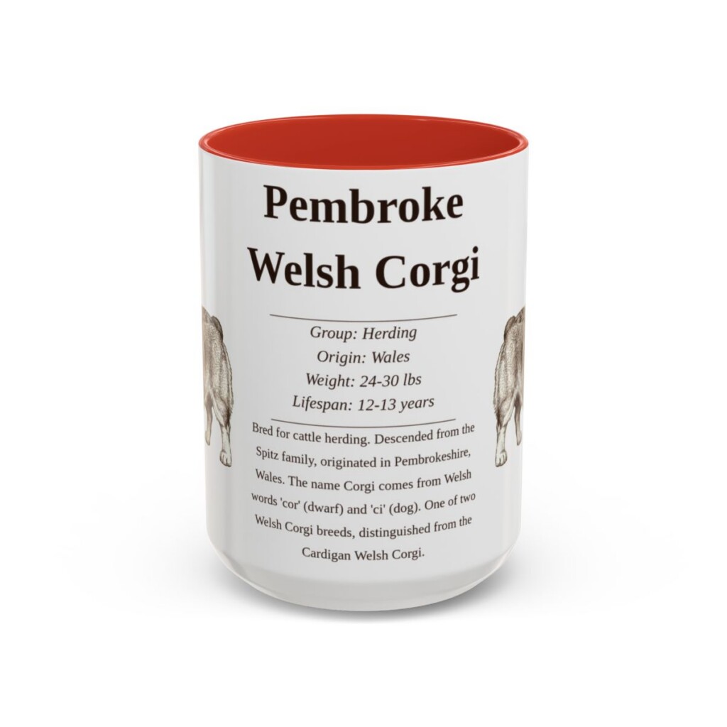 15oz Pembroke Welsh Corgi Mug, Red, front view