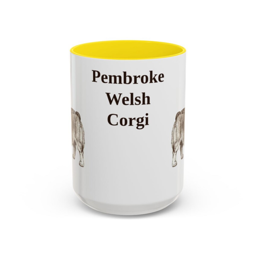 15oz Pembroke Welsh Corgi Mug, Yellow, front view