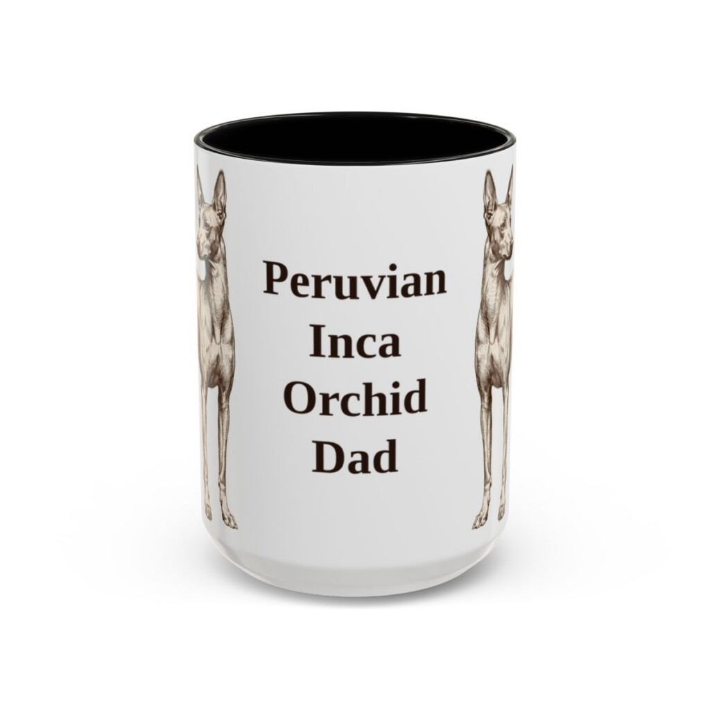 15oz Peruvian Inca Orchid Dog Dad Mug, Black, front view