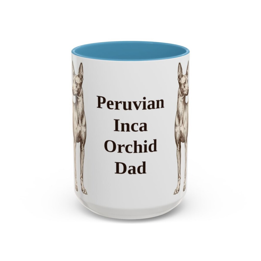 15oz Peruvian Inca Orchid Dog Dad Mug, Light Blue, front view