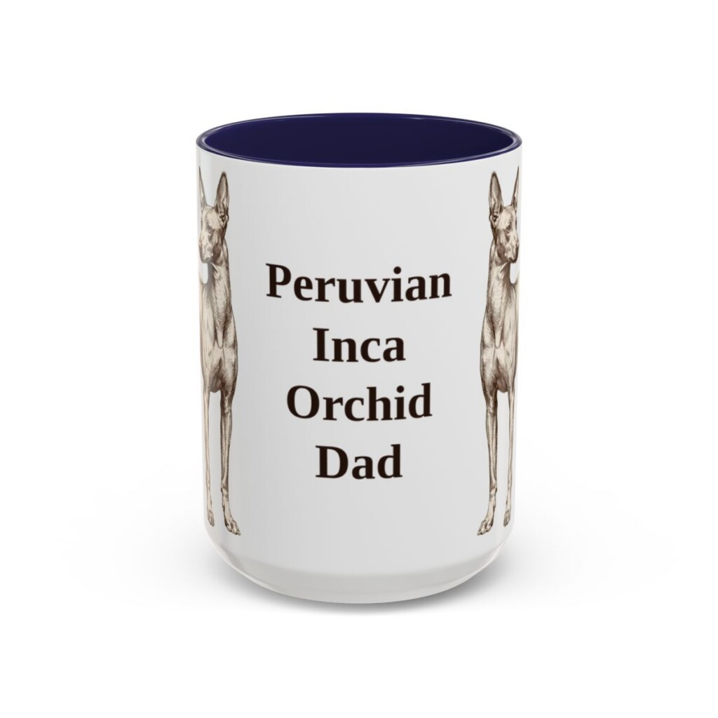 15oz Peruvian Inca Orchid Dog Dad Mug, Navy, front view