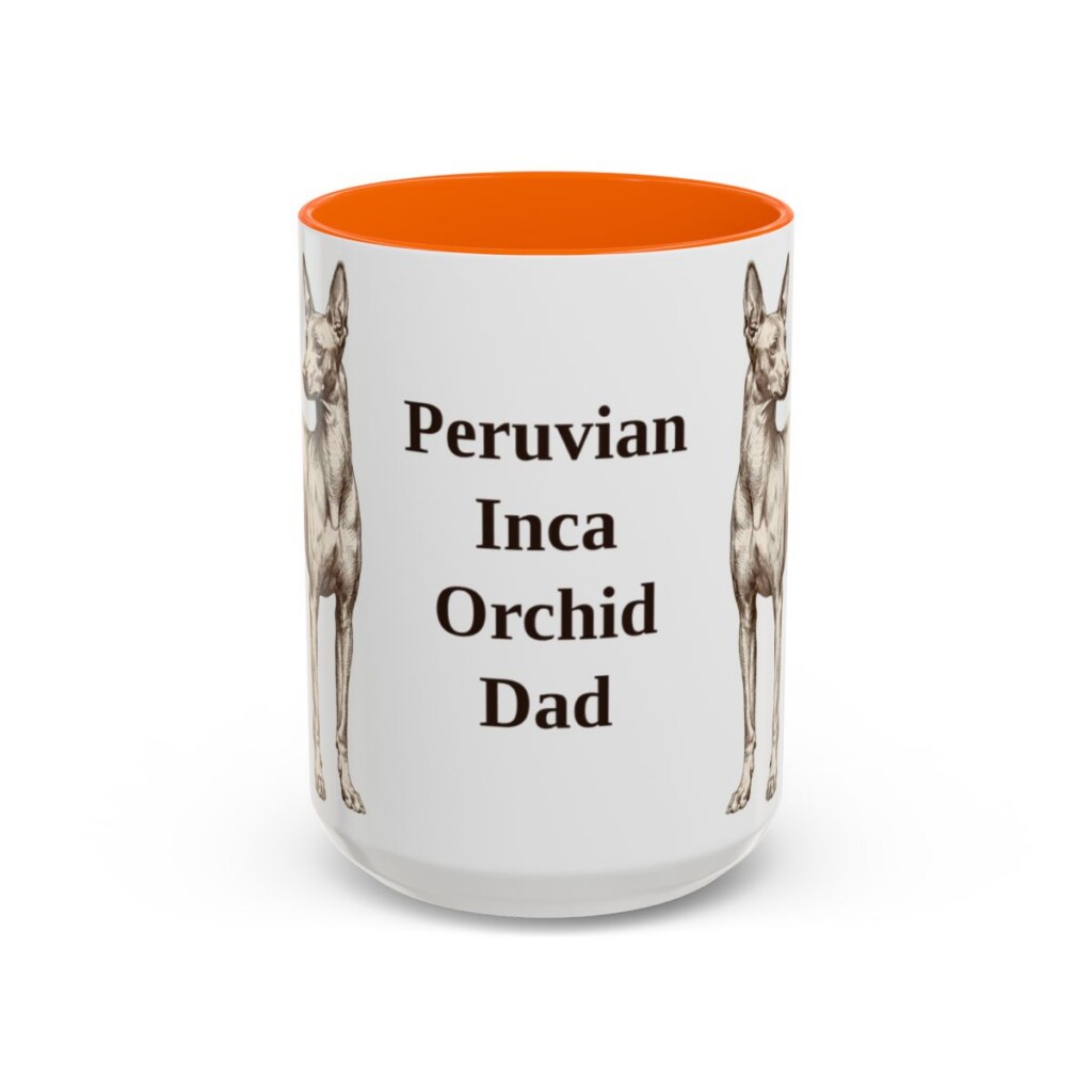 15oz Peruvian Inca Orchid Dog Dad Mug, Orange, front view