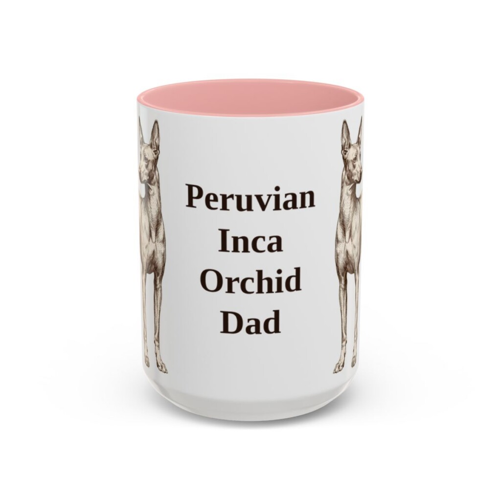 15oz Peruvian Inca Orchid Dog Dad Mug, Pink, front view