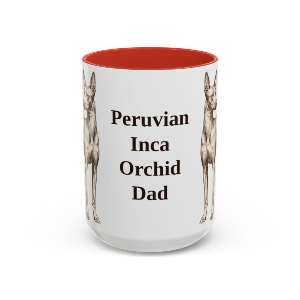 15oz Peruvian Inca Orchid Dog Dad Mug, Red, front view