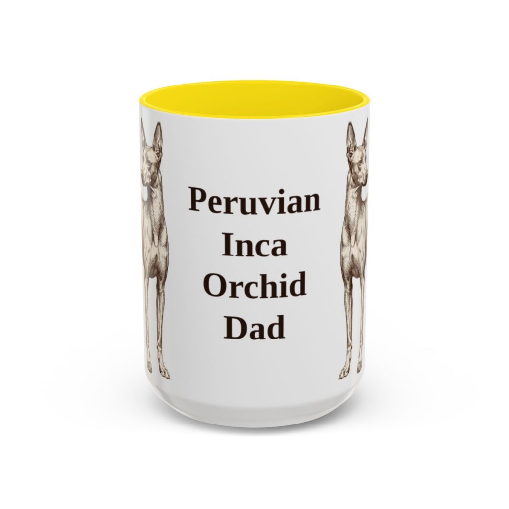 15oz Peruvian Inca Orchid Dog Dad Mug, Yellow, front view
