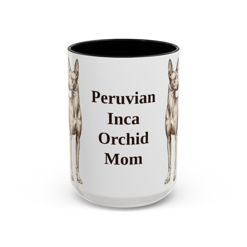 15oz Peruvian Inca Orchid Dog Mom Mug, Black, front view