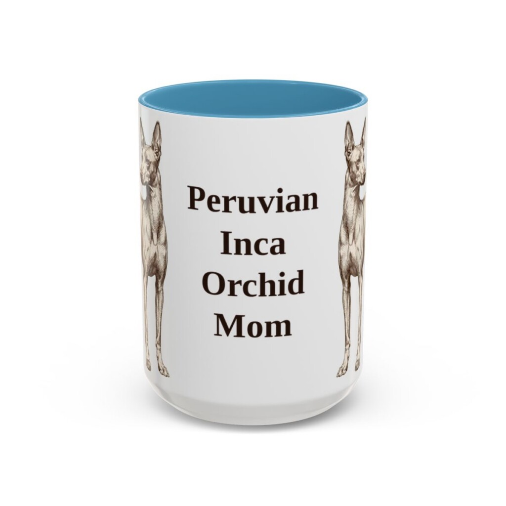 15oz Peruvian Inca Orchid Dog Mom Mug, Light Blue, front view