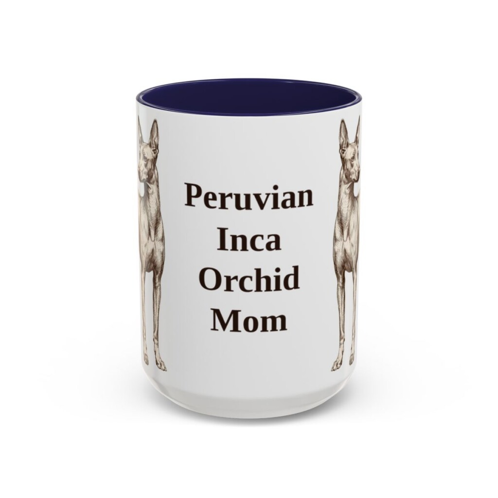 15oz Peruvian Inca Orchid Dog Mom Mug, Navy, front view