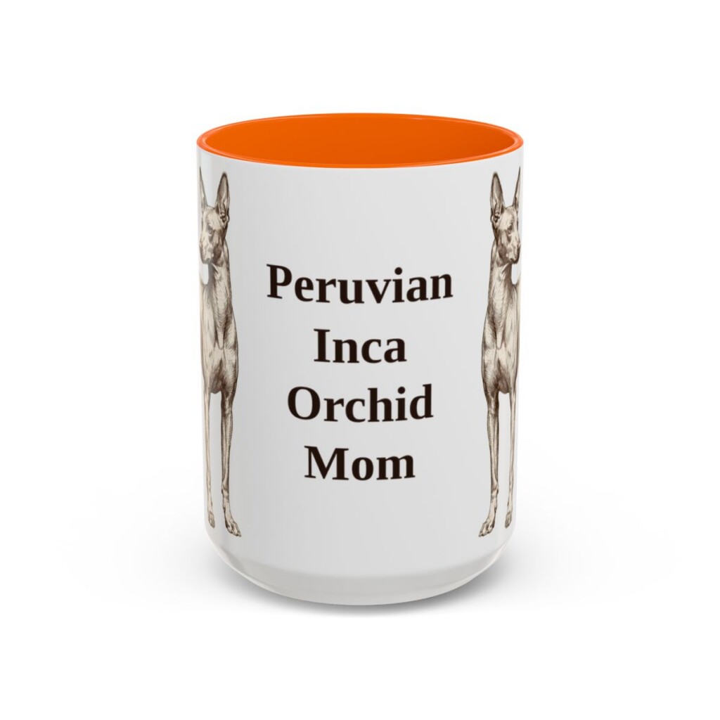 15oz Peruvian Inca Orchid Dog Mom Mug, Orange, front view