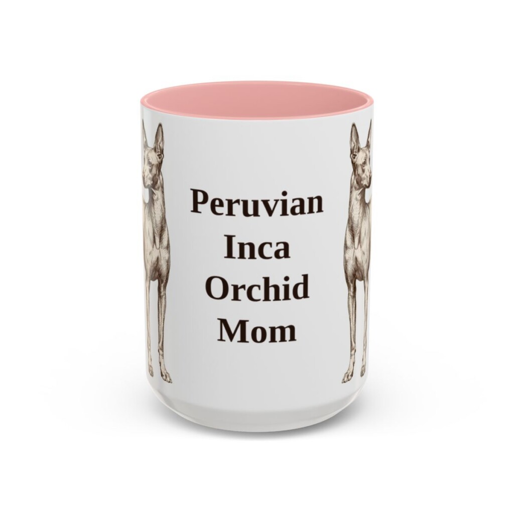 15oz Peruvian Inca Orchid Dog Mom Mug, Pink, front view