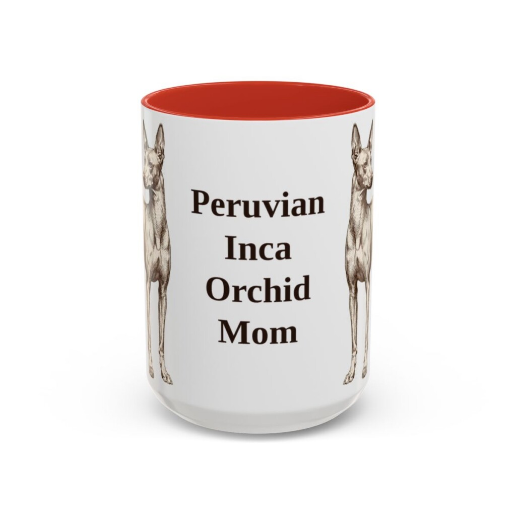 15oz Peruvian Inca Orchid Dog Mom Mug, Red, front view