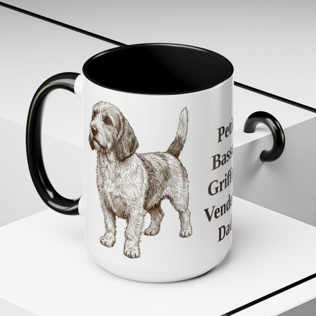 15oz Petit Basset Griffon Vendeen Dog Dad Mug, Black, lifestyle photo