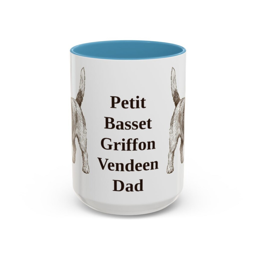 15oz Petit Basset Griffon Vendeen Dog Dad Mug, Light Blue, front view