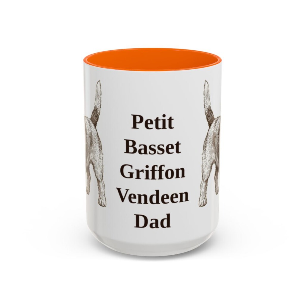 15oz Petit Basset Griffon Vendeen Dog Dad Mug, Orange, front view