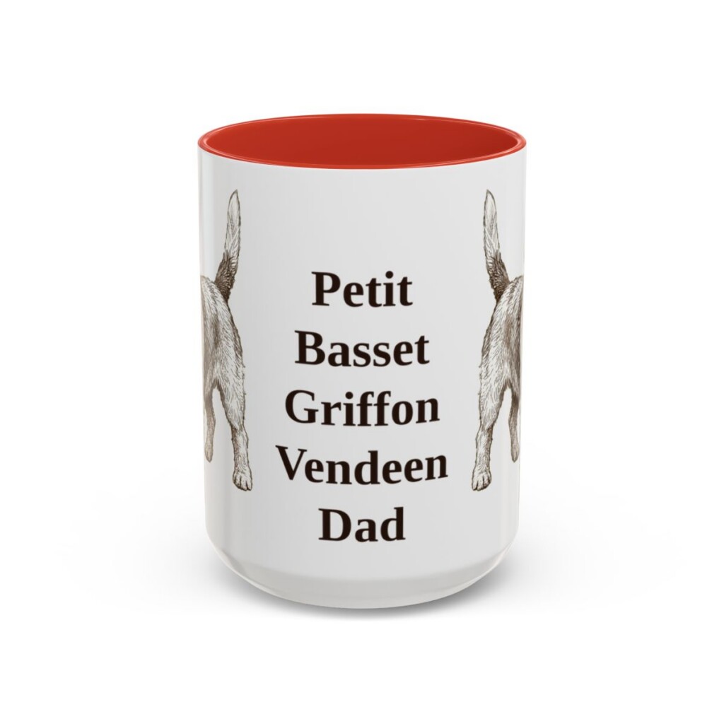 15oz Petit Basset Griffon Vendeen Dog Dad Mug, Red, front view