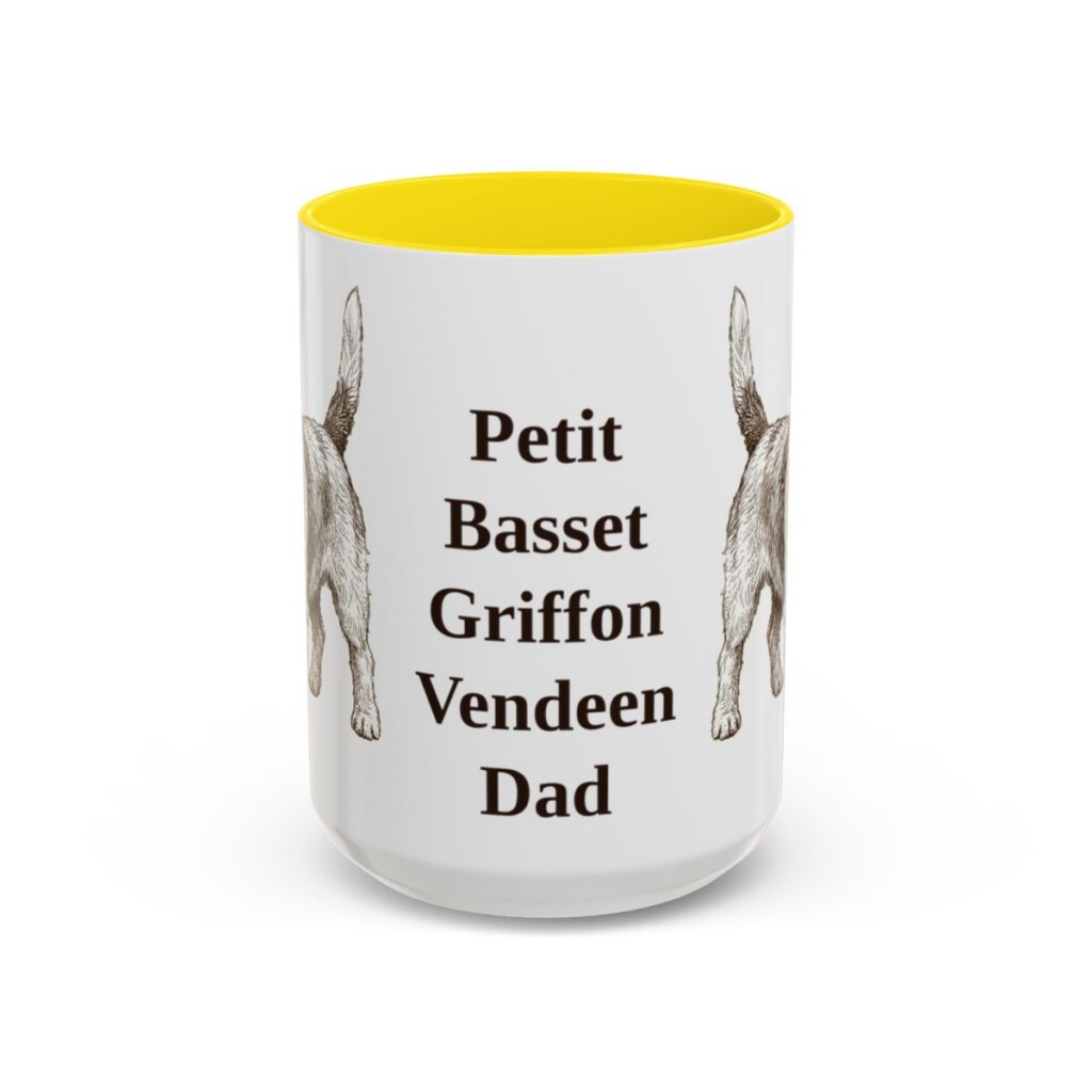15oz Petit Basset Griffon Vendeen Dog Dad Mug, Yellow, front view
