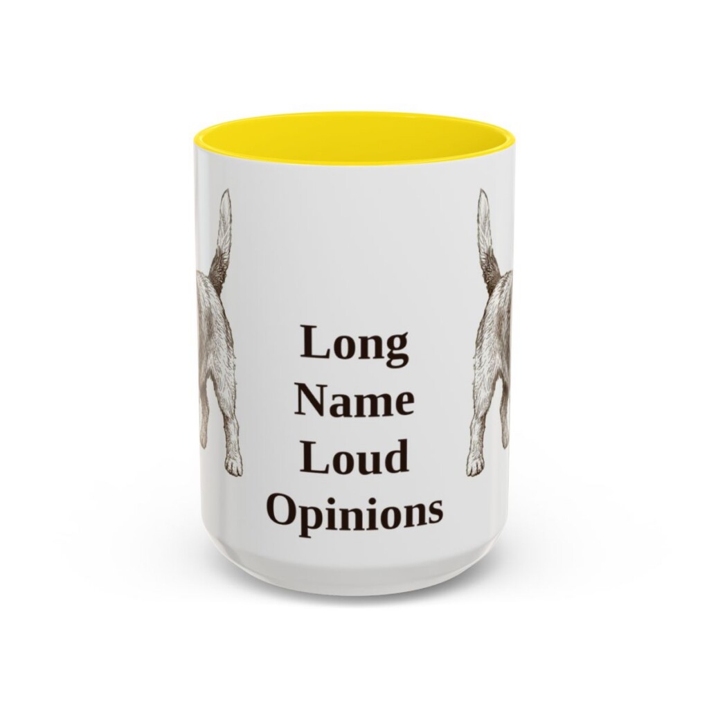 15oz Funny Petit Basset Griffon Vendeen Mug, Yellow, front view