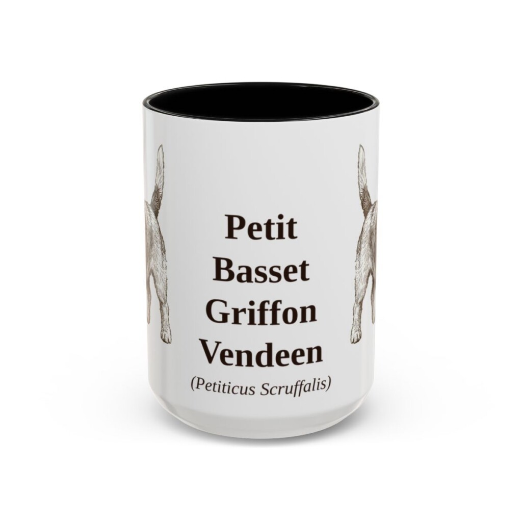 15oz Petit Basset Griffon Vendeen Latin Mug, Black, front view