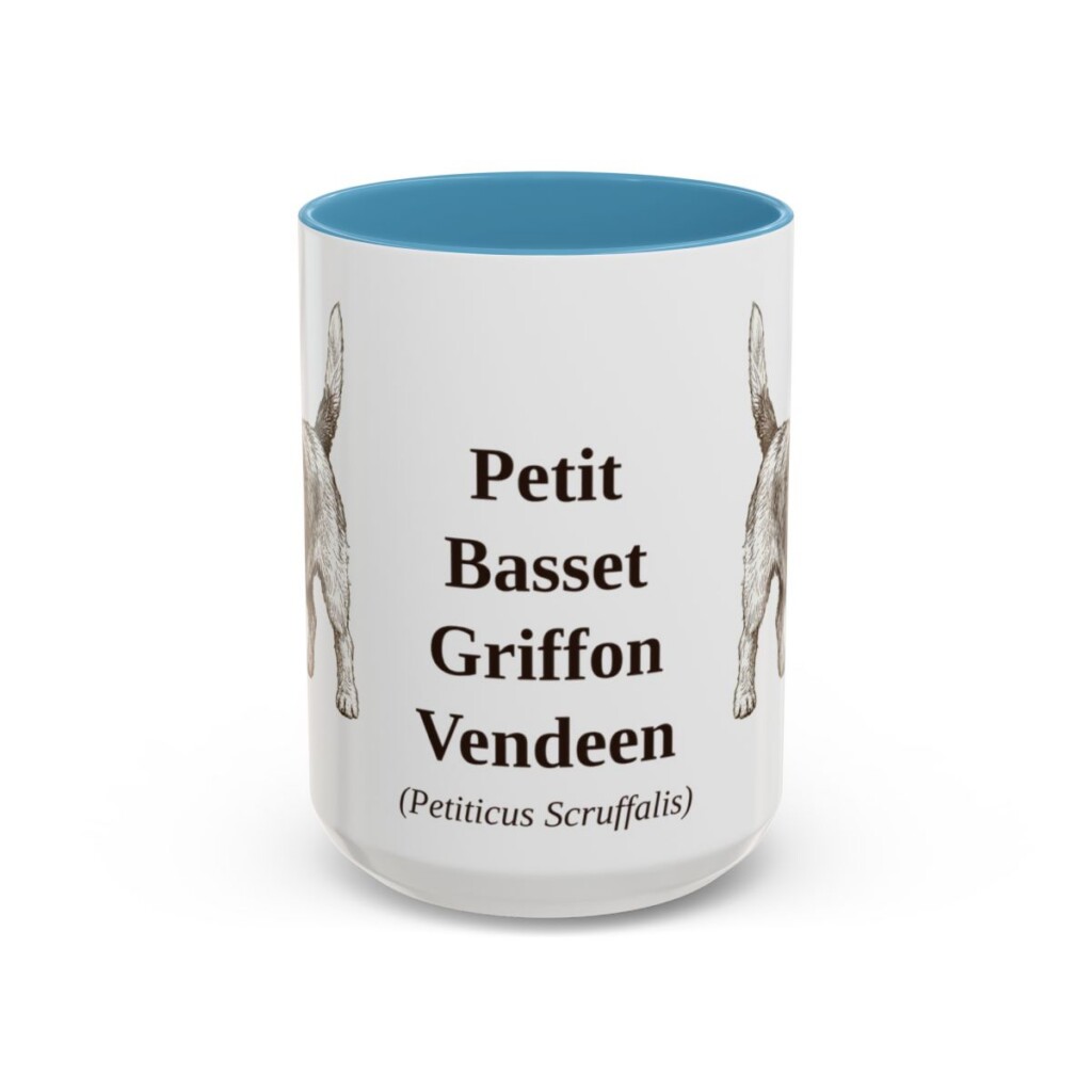 15oz Petit Basset Griffon Vendeen Latin Mug, Light Blue, front view