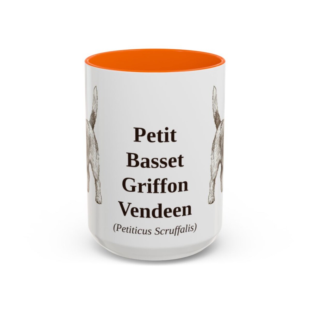 15oz Petit Basset Griffon Vendeen Latin Mug, Orange, front view