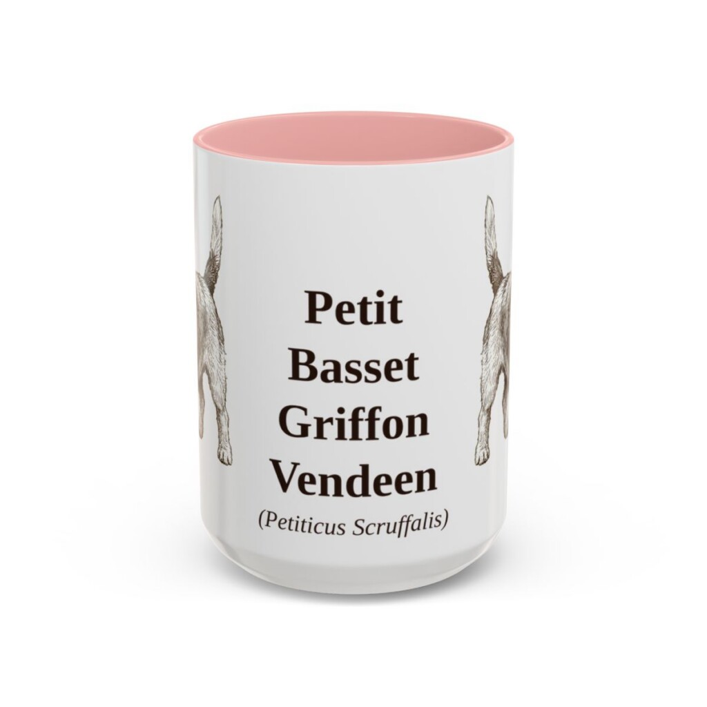 15oz Petit Basset Griffon Vendeen Latin Mug, Pink, front view