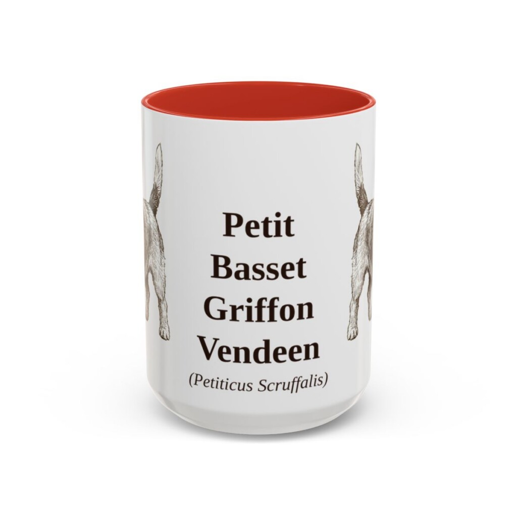 15oz Petit Basset Griffon Vendeen Latin Mug, Red, front view