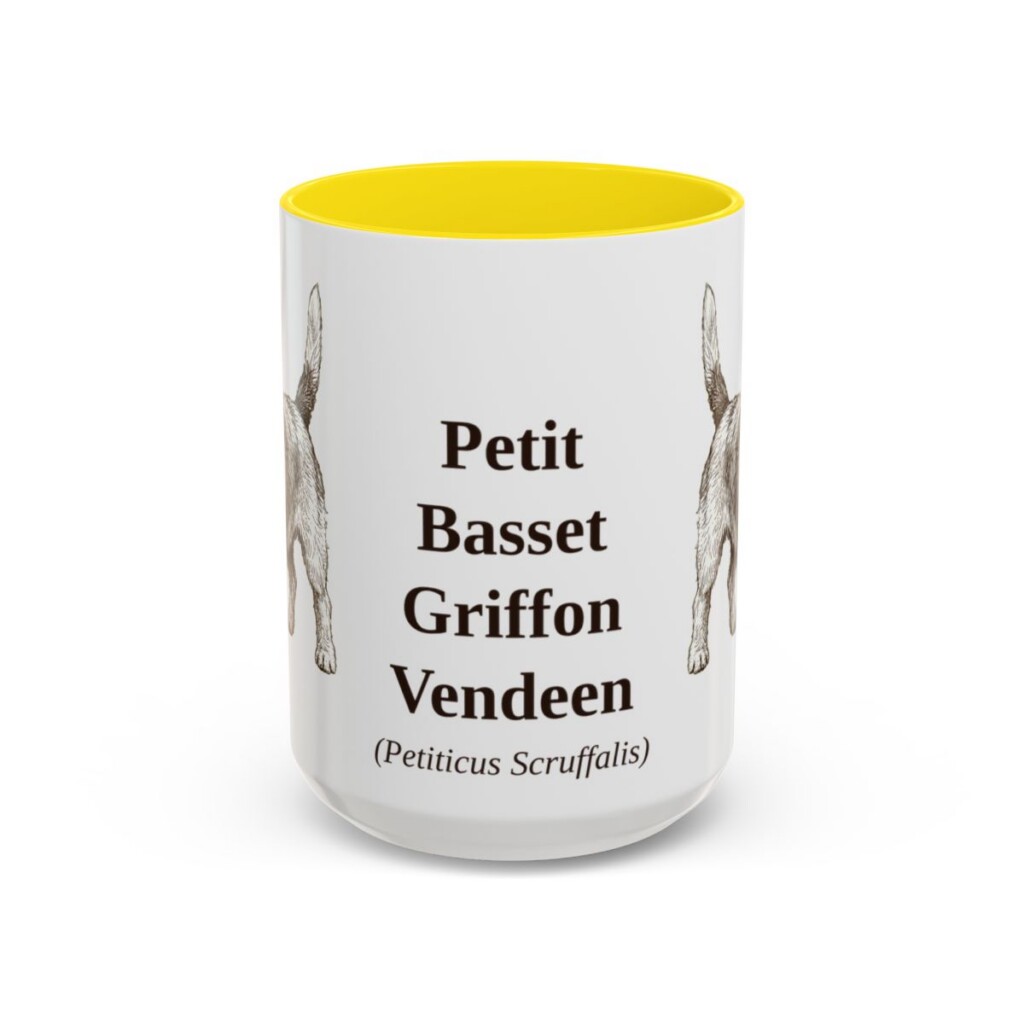 15oz Petit Basset Griffon Vendeen Latin Mug, Yellow, front view